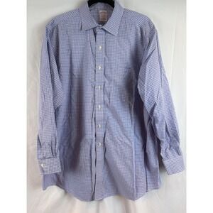 Brooks Brothers Madison Blue Gingham Check Dress Shirt 17.5 34 Non‎ Iron Cotton